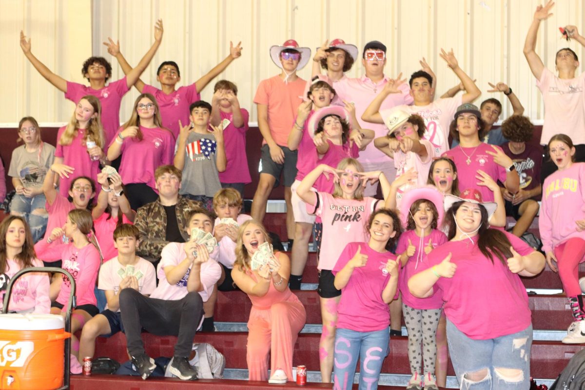 Utopia Students cheer on the Lady Buffs to victory while also observing Pink Out Day to raise breast cancer awareness. The event was organized by seniors Jayci Barfield-Vasquez and Kassidy Jernigan.